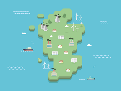 Scotland Map energy geography illustration map renewable scotland solar panel waves wind turbine