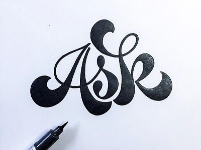 Ask flourish funky lettering script type