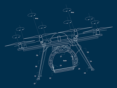 Drone Skeleton blueprint diagram drawing drone fly illustration mechanical robot