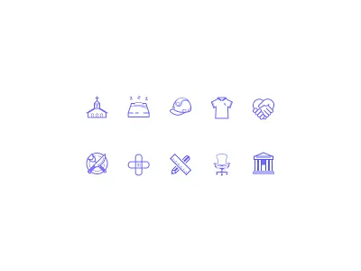 Icon set bank bed chair education finance food hands icons medical office restaurant school