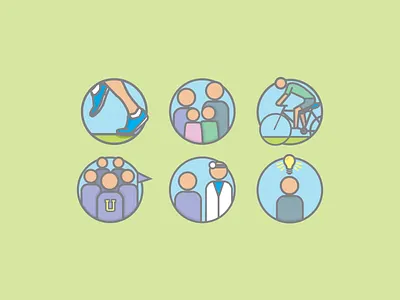 HCA Icons bike doc family health icons light run team work