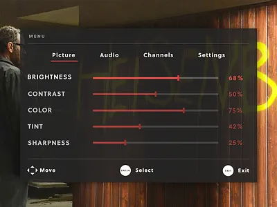 T.V Settings menu photoshop settings television tv ui user interface