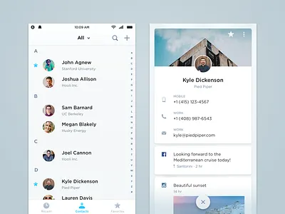 Contacts app cards contacts email facebook instagram mobile people social