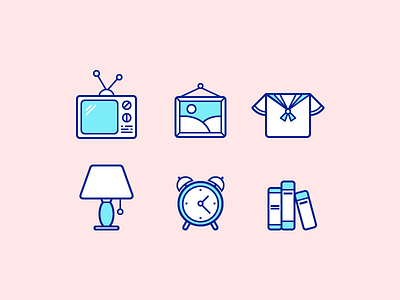 Icons books clock frame icons illustration lamp photo t shirt time tv