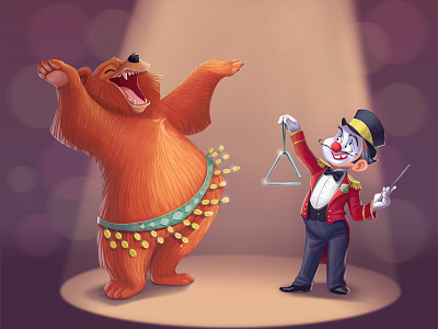 Circus bear circus clown dance lights performance