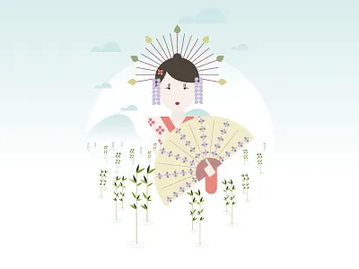 Geisha color flat geisha icon illustration line minimal nature strokes