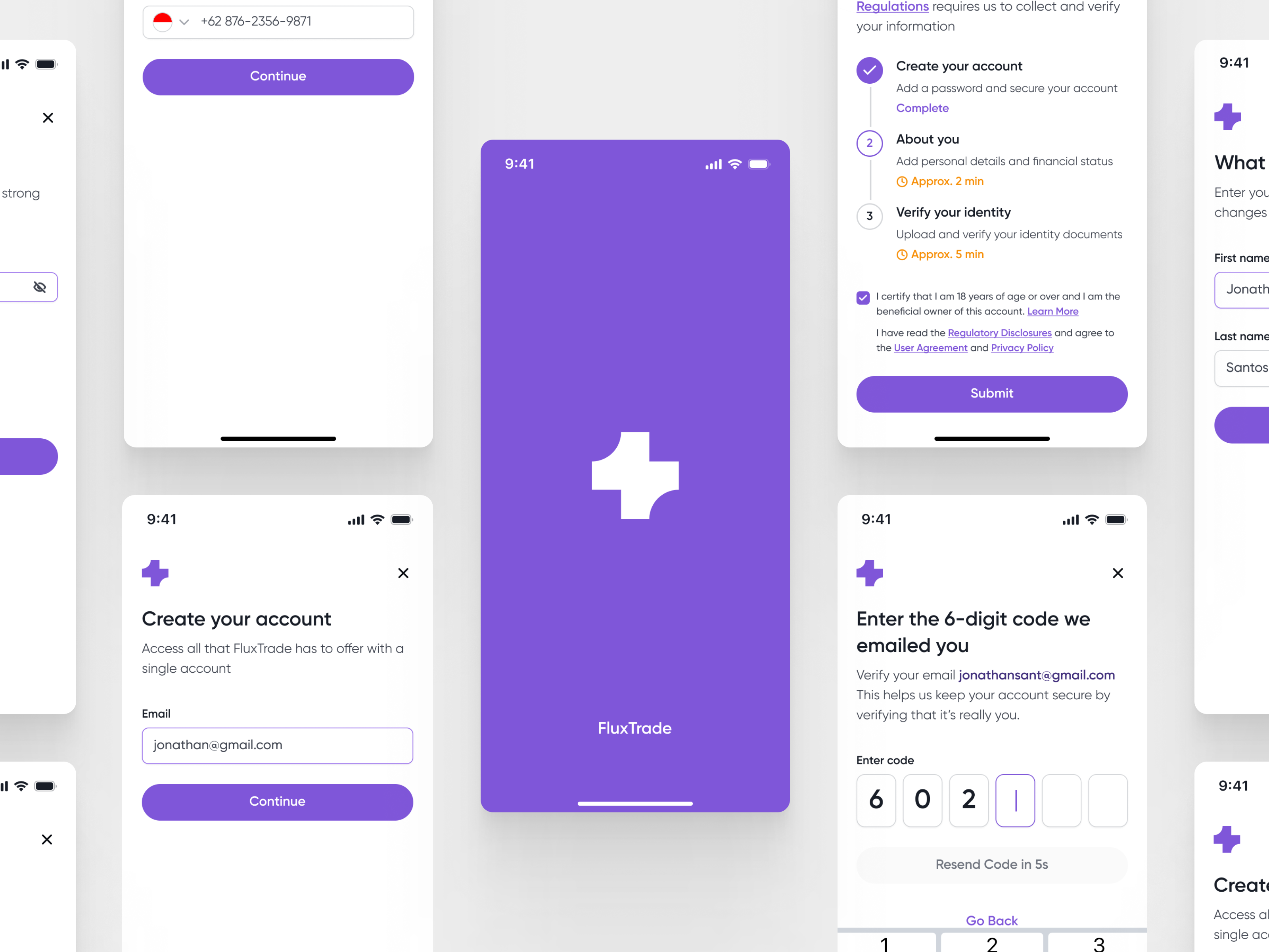 Example of FluxTrade - Crypto On Boarding Screen