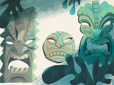 Tiki Wall WIP illustration leaf masks tiki tikis