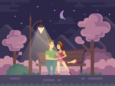 Love Couple characters couple date flat girl hug illustration kiss kit8 love night vector