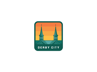 Derby City final badge church hill downs derby derby city illustration kentucky louisville patch sticker sun rise