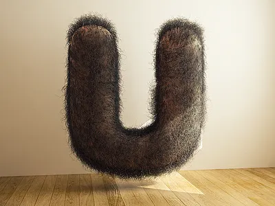Hairy U!! 3d 3dtype barb c4d cinema4d hair hairy hipster lettering render type vray