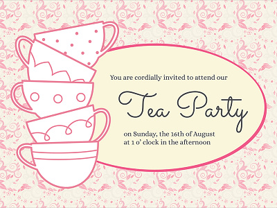 Tea Party Invitation illustration illustrator invitation patterns tea cups tea party vector