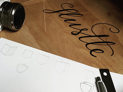 Hustle lettering logo sketches