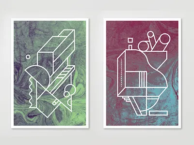 Graphic posters abstract geometry graphics green marbling pink poster vector
