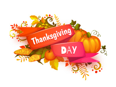 Happy thanksgiving day banner autumn banner corn day fall food happy harvest holiday pumpkin ribbon thanksgiving