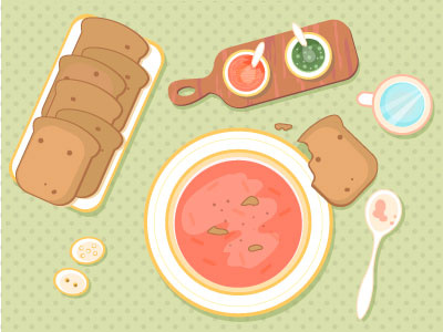 Dinner Time 2d bread dinner eat food hungry illustration plate soup vector vegetable