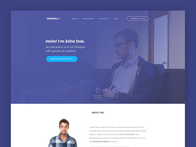 Crystal blue crystal cv design flat freelancer graphic purple resume themeforest ui website