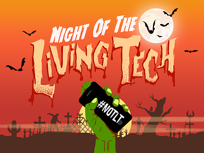 Night Of The Living Tech blood halloween horror illustration logo orange typography zombie