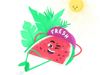 Watermelon bright character fresh mishax mishaxgraphic plants relaxation smile sun vector watermelon wink