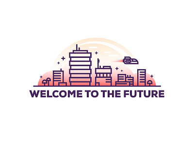 Welcome to the future city future illustration lines shuttle simple skyline space vector