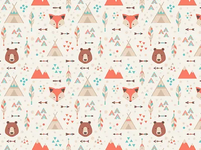 Tribal Seamless Pattern animal arrow bear cartoon feather fox geometrical illustration pattern seamless tribal vector