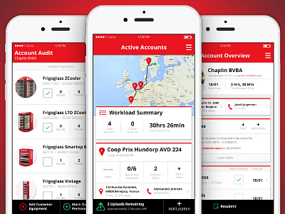 Field Service App Concepts action items cards clean field service list locations map mobile travel ui ux workload