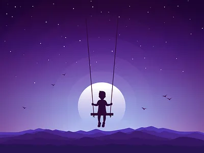 Chasing Dreams boy chase dream icon a day icons illustration moon stars swing