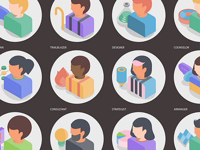 Isometric personalites designer isometric people strategist trailblazer