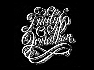 Emily + Jon calligraphy illustration ink lettering marker script wedding