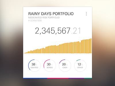 Rainy Days Investment Portfolio Summary banking bar bonds cards chart doughnut equities graph money pie stocks wealth management