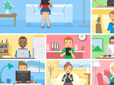 Ecni characters explainer flat illustrations mascot mosaic