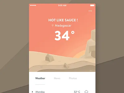 Madagascar app feed illustration interaction interface ios lowpoli mobile news social temperature weather