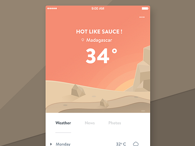 Madagascar app feed illustration interaction interface ios lowpoli mobile news social temperature weather
