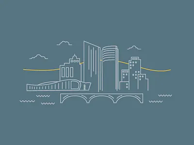 Grand Rapids Skyline bridge building city clouds grand rapids illustration lake michigan michigan river skyline water