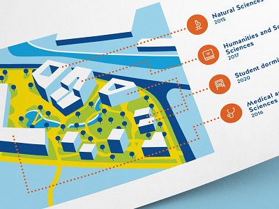 Campus bed book education icon illustration isometric layout map microscope school street tree