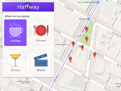 Meet Haffway coffee dinner drinks form maps mvp personal social travel ui