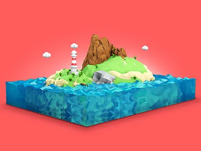 Cube world 3d cinema 4d island low poly méxico polygon