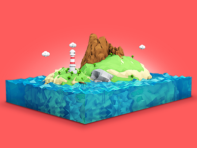 Cube world 3d cinema 4d island low poly méxico polygon