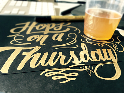 Hops On A Thursday beer doodle drawing gold hand drawn hops illustration kansas city treatment type typography