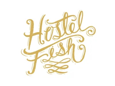Hostel Fish drawn hand illustration lettering logo type typography vector