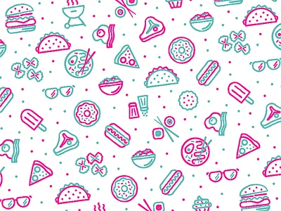 yum pattern burger cookie donut food glasses grill hot dog pasta pattern ramen steak sushi