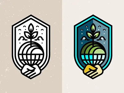 Agriculture globe hands icon illustration logo plants vector