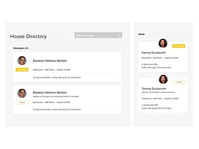 Responsive Card UI for OpenCongress card card ui congress infocard interface opencongress opengov responsive sunlight foundation ui