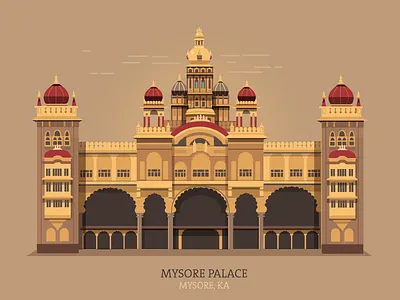 Mysore Palace design flat illustration india monument mysore mysore palace palace vector vintage