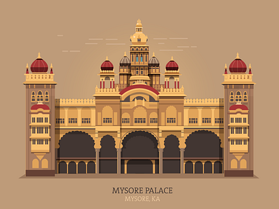 Mysore Palace design flat illustration india monument mysore mysore palace palace vector vintage