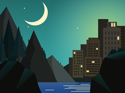 Good Night, Dribbble flat game illustration landscape moon night