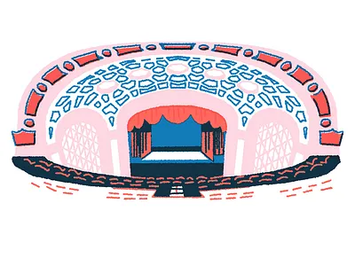 a real whip blue curtains detroit editorial illustration offset overlay pink red theater