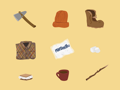 Campfire Essentials autumn camp campfire camping fall illustration marshmallows utensils