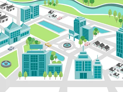 Street Map animate buildings illustration map perspective street vector