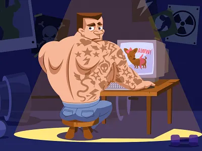 My Secret Life aww buff cartoon character cute dude hiding illustration macho secret